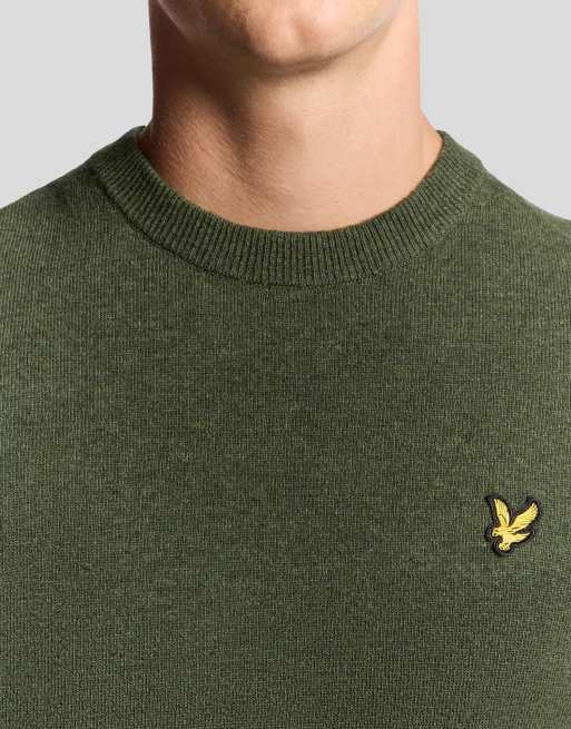 Lyle & Scott - Maglione girocollo in misto lana d'agnello verde profondo mélange , 2 di 7