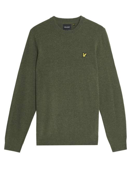 Lyle & Scott - Maglione girocollo in misto lana d'agnello verde profondo mélange , 4 di 7