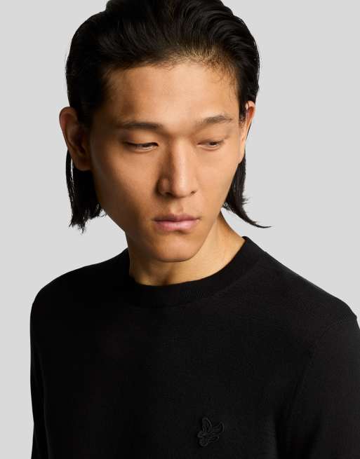 Lyle & Scott - Maglione girocollo nero corvino tono su tono super sottile  , 4 di 7