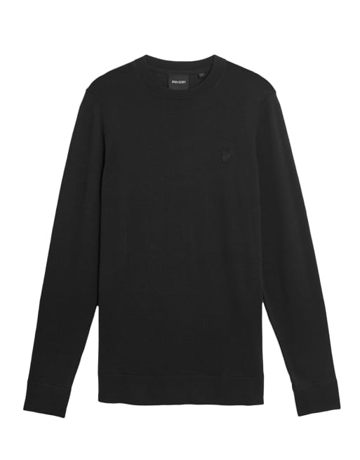 Lyle & Scott - Maglione girocollo nero corvino tono su tono super sottile  , 5 di 7