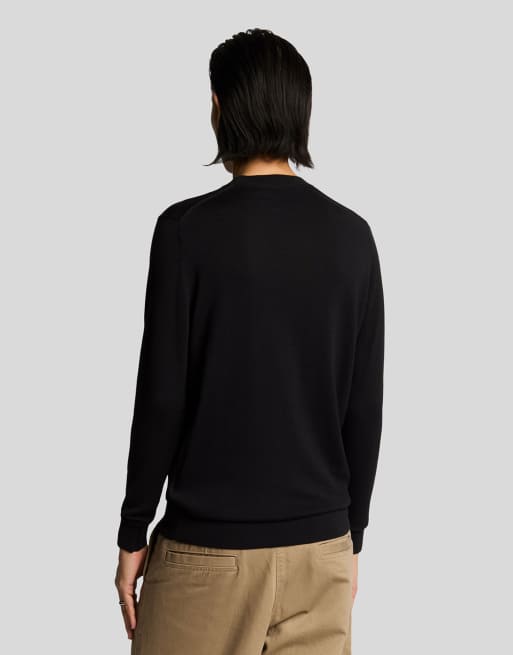 Lyle & Scott - Maglione girocollo nero corvino tono su tono super sottile  , 7 di 7