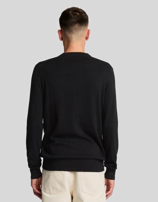 Lyle & Scott - Maglione in cotone e lana merino nero corvino con scollo a V , 3 di 4
