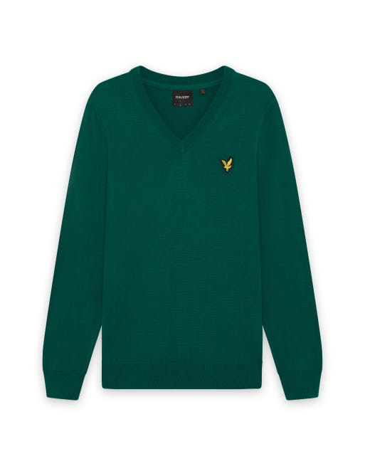Lyle & Scott - Maglione lavorato a maglia di media pesantezza con scollo a V verde, 6 di 6