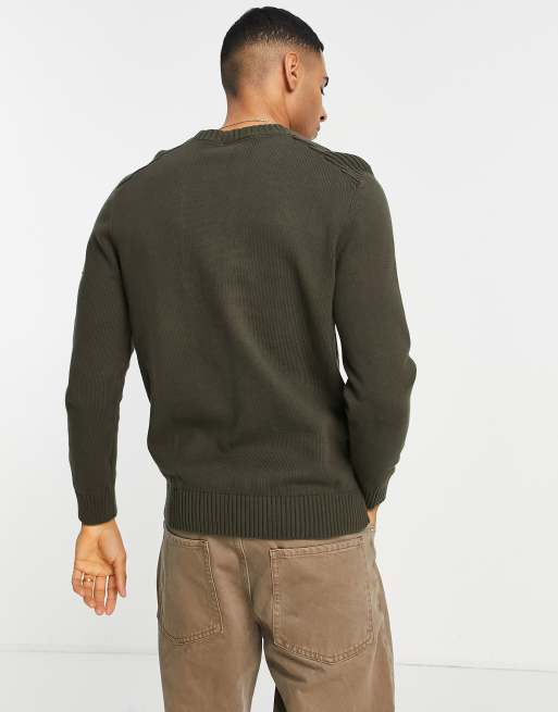 Lyle & Scott - Maglione lavorato casual verde con etichetta con logo sulla manica  , 2 di 4