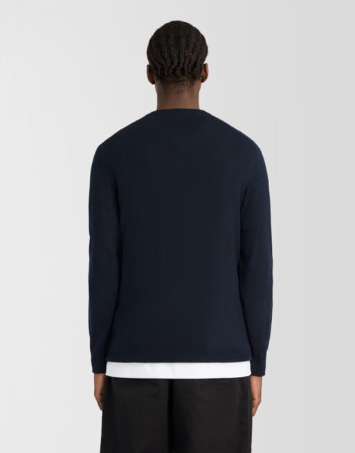 Lyle & Scott maglione serafino in maglia di misto cotone e lana merino blu navy scuro, 4 di 6