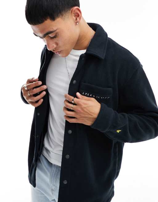 Lyle & Scott – Marinblå overshirt i polarfleece med broderad logga