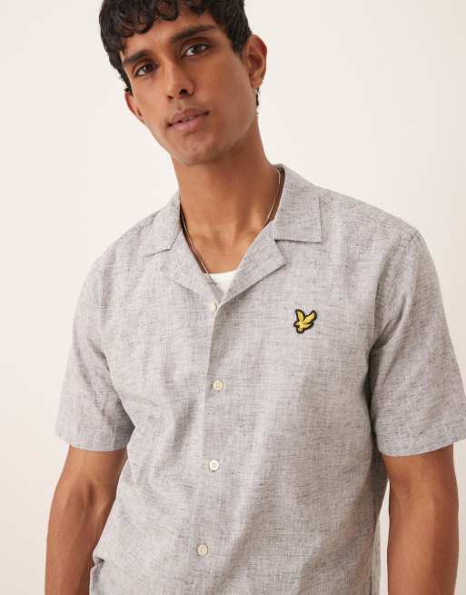 Lyle & Scott - Marineblå afslappet Oxford-skjorte med reverskrave i hørblanding, 4 af 4