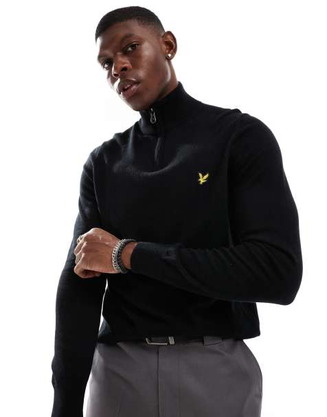 Lyle & Scott merino quarter zip jumper in black  
