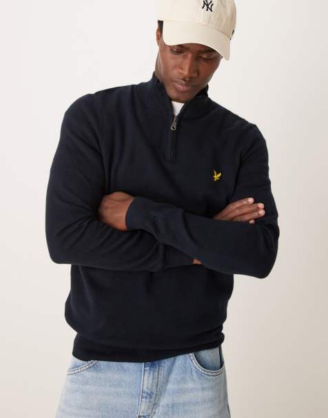 Lyle & Scott merino quarter zip jumper in navy - view 1