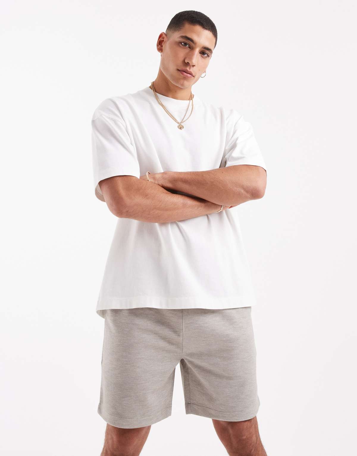 Lyle & Scott Mid bottoms two tone sweatshorts in x824 brindle