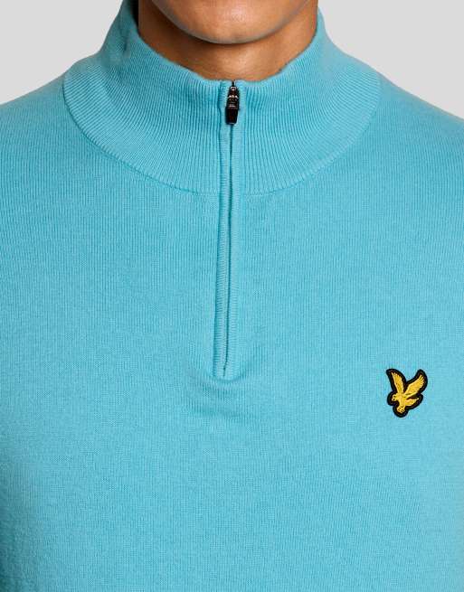 Lyle & Scott mid knit golf trui met kwartrits in 661 aquamarine blue, 3 van 6