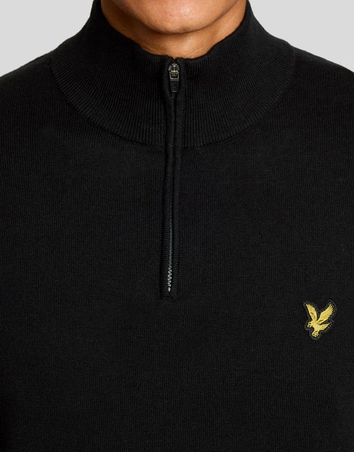 Lyle & Scott mid knit golf trui met kwartrits in z865 jet black, 3 van 7