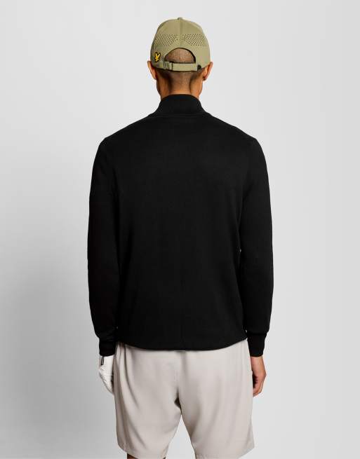 Lyle & Scott mid knit golf trui met kwartrits in z865 jet black, 4 van 7