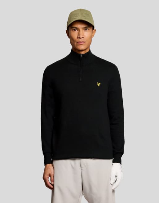 Lyle & Scott mid knit golf trui met kwartrits in z865 jet black, 7 van 7