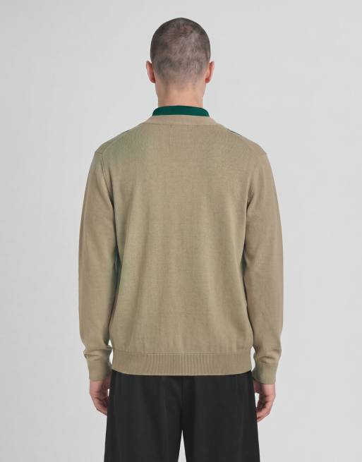 Lyle & Scott Mid knits argyle knitted classic cardigan in y613 camel taupe, 4 of 6
