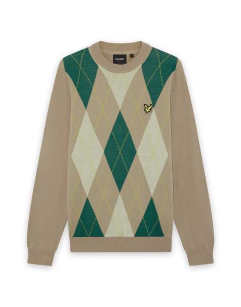Lyle & Scott Mid knits argyle knitted crew neck jumper in y613 camel taupe - view 1