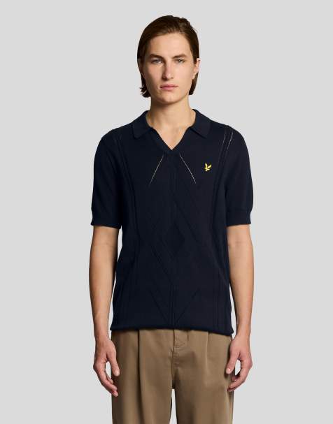 Lyle & Scott Mid knits argyle knitted polo in z271 dark navy - view 1