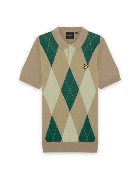 Lyle & Scott Mid knits argyle knitted polo shirt in y613 camel taupe
