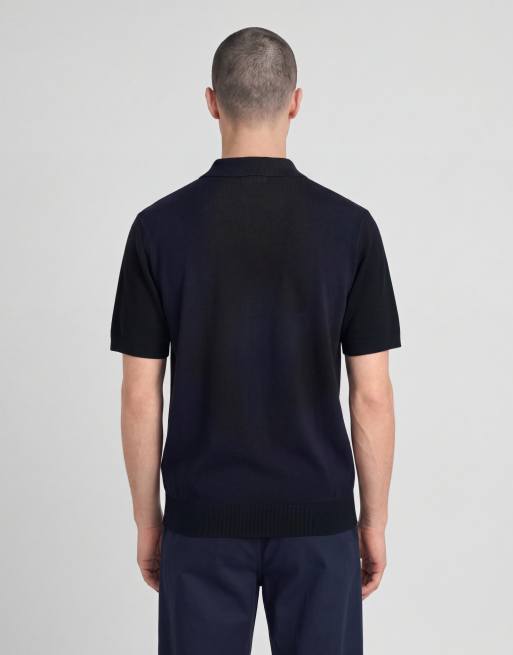 Lyle & Scott Mid knits argyle knitted polo shirt in z271 dark navy, 4 of 6