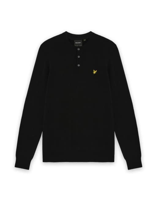 Lyle & Scott Mid Knits Baumwoll-Merino-Henley-Pullover in Tiefschwarz, 5 von 6