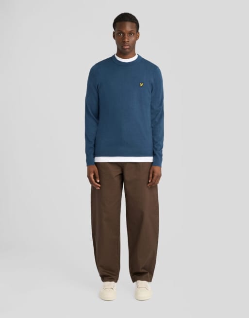 Lyle & Scott Mid knits Baumwoll-Merinopullover mit Rundhalsausschnitt in W329 Ägäisblau, 3 von 7