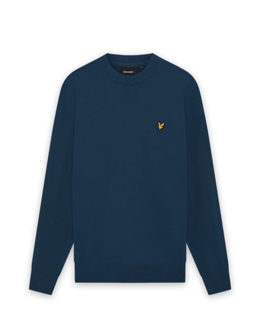 Lyle & Scott Mid knits Baumwoll-Merinopullover mit Rundhalsausschnitt in W329 Ägäisblau, 6 von 7