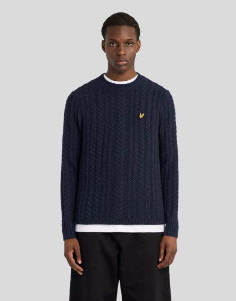 Lyle & Scott Mid knits cable knit crew neck jumper in z56 dark navy marl - view 1