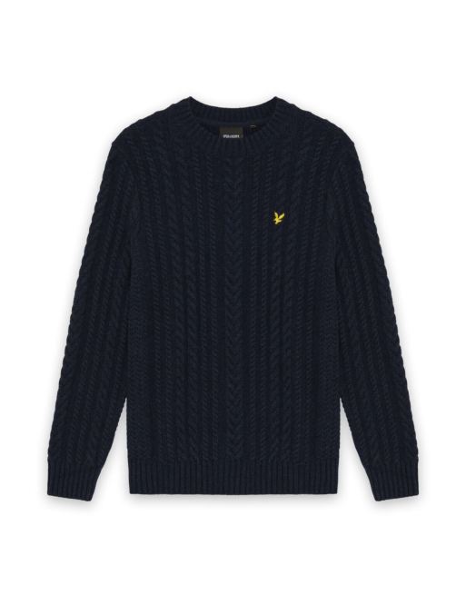 Lyle & Scott Mid knits cable knit crew neck jumper in z56 dark navy marl, 5 of 6