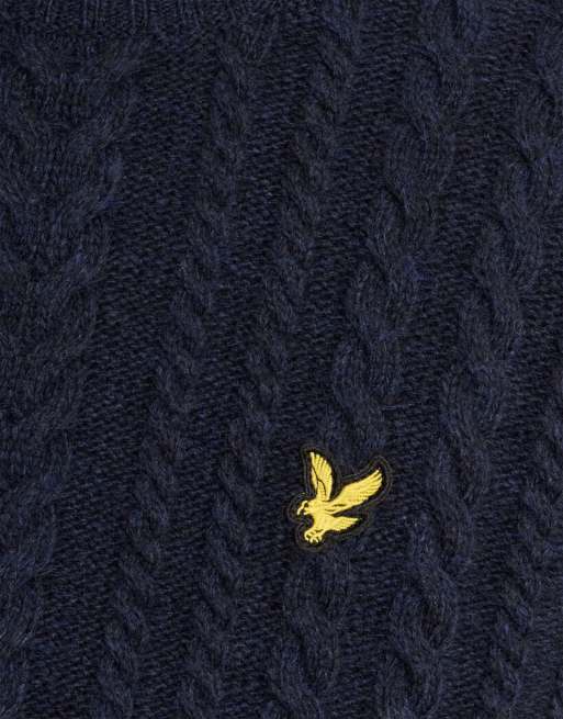 Lyle & Scott Mid knits cable knit crew neck jumper in z56 dark navy marl, 6 of 6