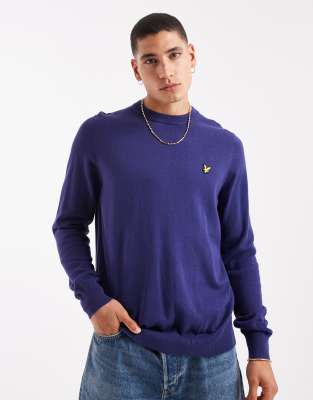 Lyle & Scott Mid knits cotton crew neck jumper in x568 deep indigo - view 1