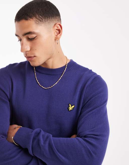 Lyle & Scott Mid knits cotton crew neck jumper in x568 deep indigo