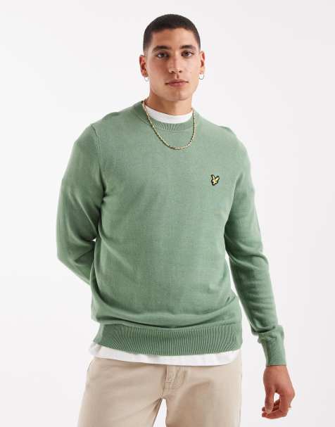Lyle & Scott Mid knits cotton crew neck jumper in x576 smoke green - view 1