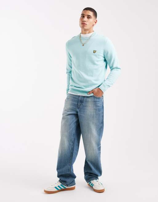 Lyle & Scott Mid knits cotton crew neck jumper in x580 future blue