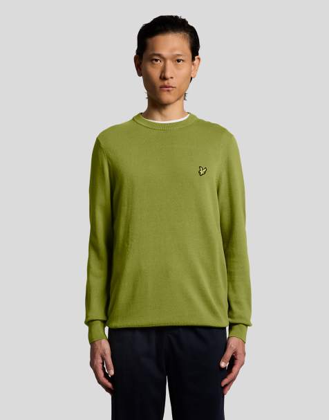 Lyle & Scott Mid knits cotton crew neck jumper in y123 shrub green - view 1