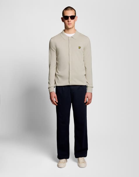 Lyle & Scott Mid knits cotton knitted shirt in w870 cove - view 1