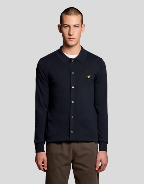Lyle & Scott Mid knits cotton knitted shirt in z271 dark navy - view 1