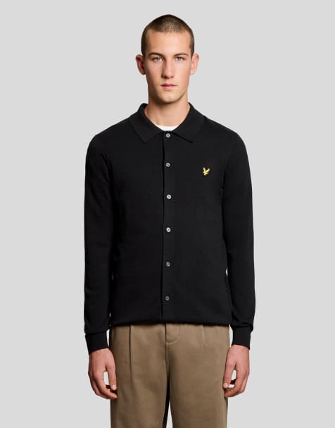 Lyle & Scott Mid knits cotton knitted shirt in z865 jet black - view 1