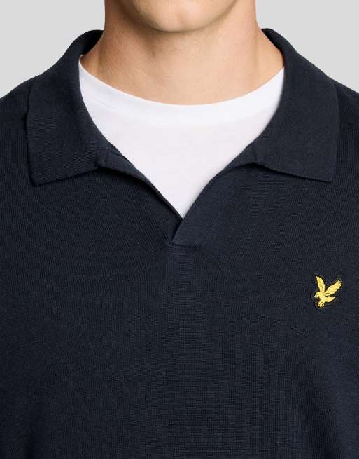 Lyle & Scott Mid knits cotton long sleeve polo collar jumper in z271 dark navy, 3 of 5