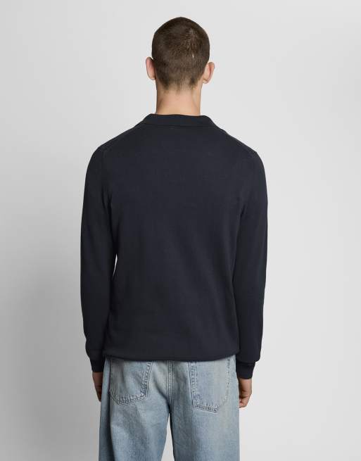 Lyle & Scott Mid knits cotton long sleeve polo collar jumper in z271 dark navy, 4 of 5
