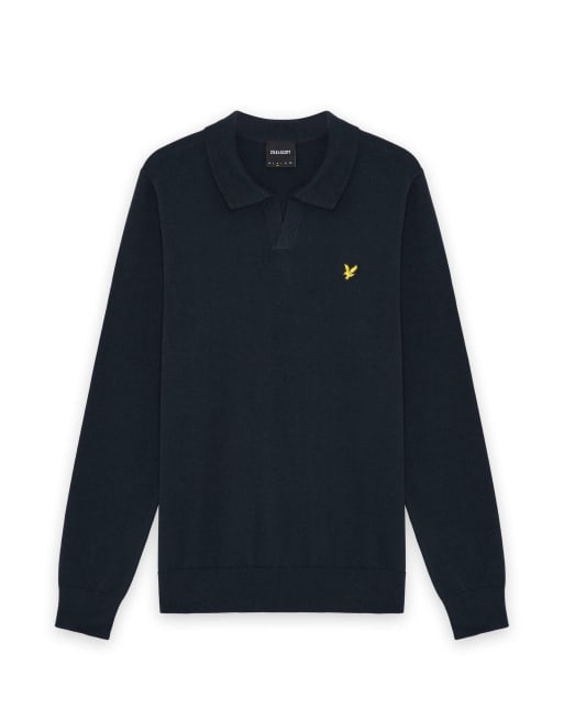 Lyle & Scott Mid knits cotton long sleeve polo collar jumper in z271 dark navy, 5 of 5