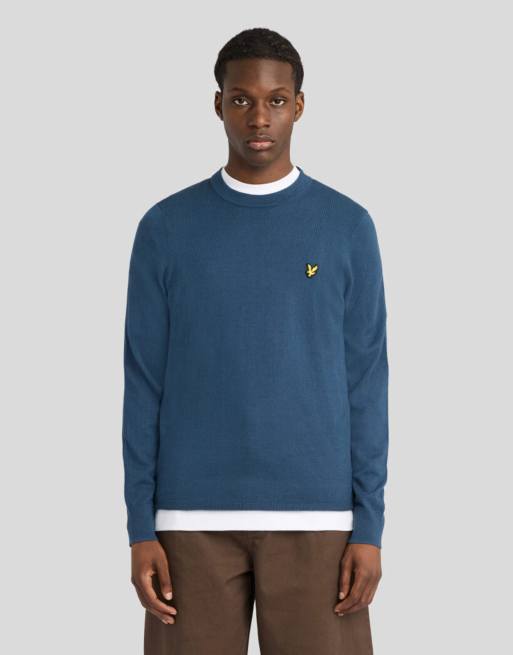 Lyle & Scott Mid knits cotton merino crew neck jumper in w329 aegean blue, 2 of 7