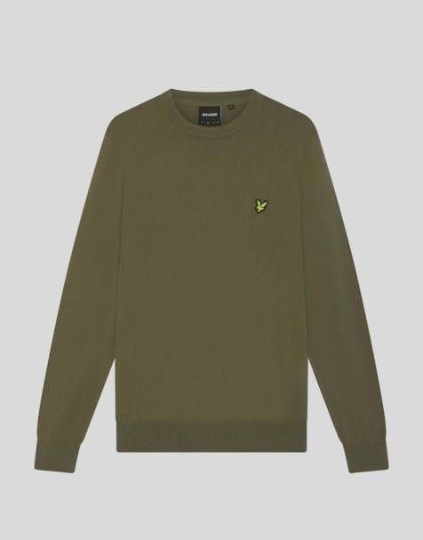 Lyle & Scott Mid knits cotton merino crew neck jumper in x569 khaki ash - view 1