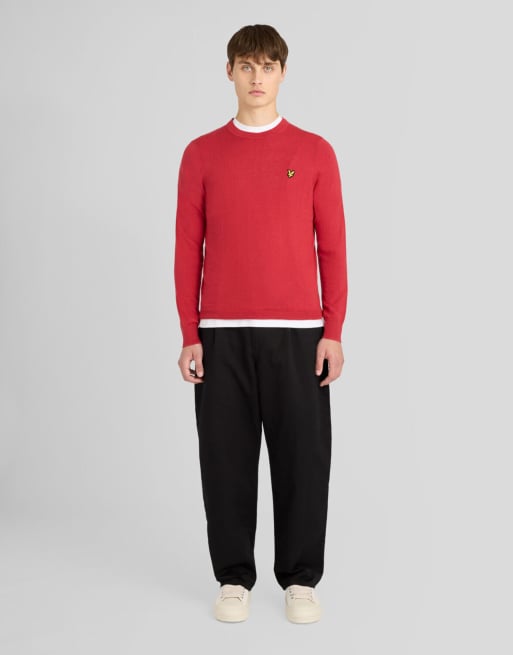 Lyle & Scott Mid knits cotton merino crew neck jumper in y112 garnet, 3 of 7