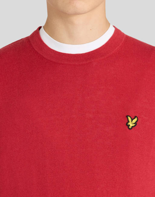 Lyle & Scott Mid knits cotton merino crew neck jumper in y112 garnet, 4 of 7