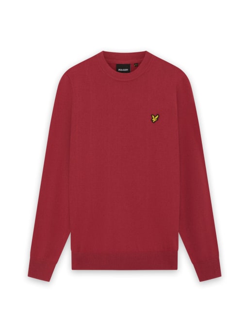 Lyle & Scott Mid knits cotton merino crew neck jumper in y112 garnet, 6 of 7