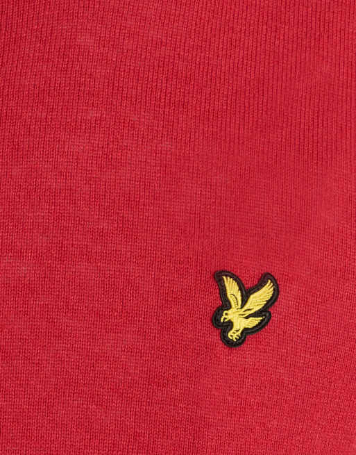 Lyle & Scott Mid knits cotton merino crew neck jumper in y112 garnet, 7 of 7