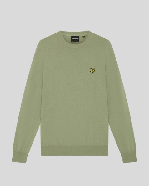 Lyle & Scott Mid knits cotton merino crew neck jumper in y299 smoke olive - view 1