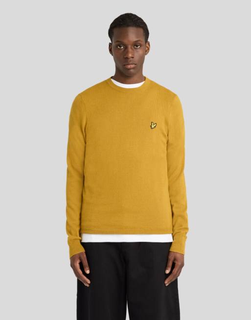 Lyle & Scott Mid knits cotton merino crew neck jumper in y308 bronze, 2 of 7
