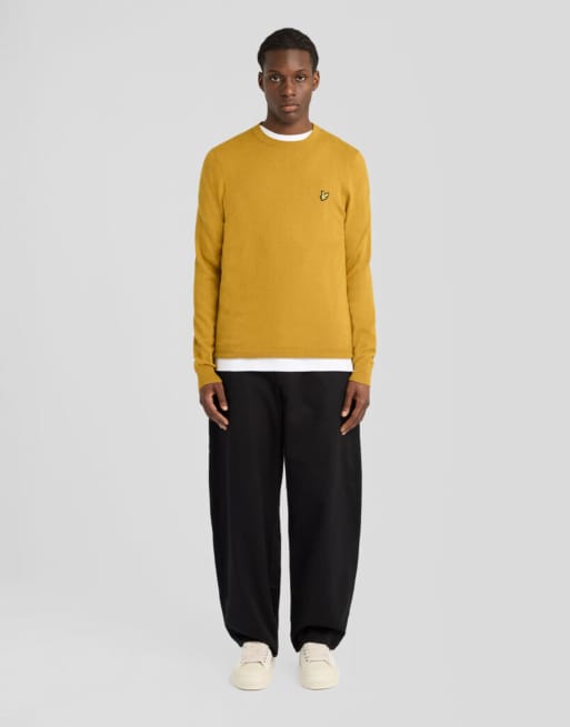 Lyle & Scott Mid knits cotton merino crew neck jumper in y308 bronze, 3 of 7