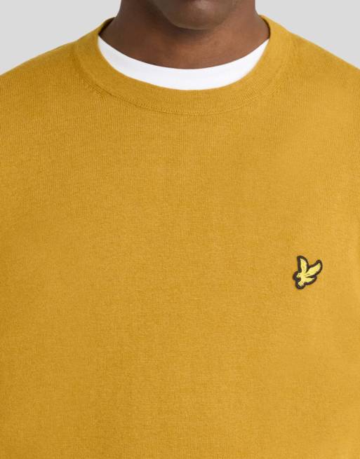 Lyle & Scott Mid knits cotton merino crew neck jumper in y308 bronze, 4 of 7